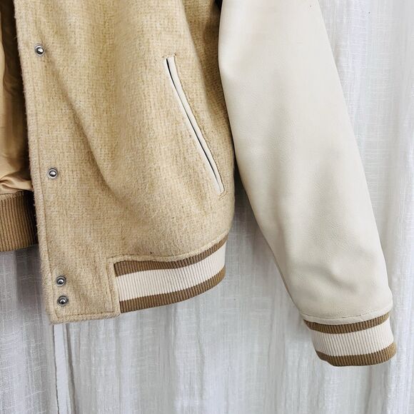 Women's Tan and Cream Varsity Jacket - Picture 5 of 10